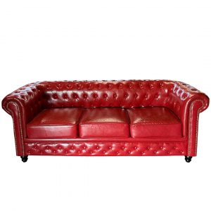 Luxury Red Chesterfield Leather Sofa – Classic Handcrafted 3-Seater